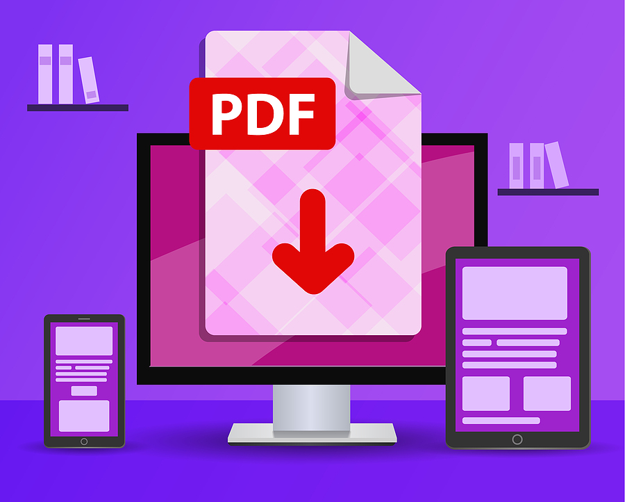 Document PDF en cours de téléchargement sur les appareils intelligents et les ordinateurs de bureau. 